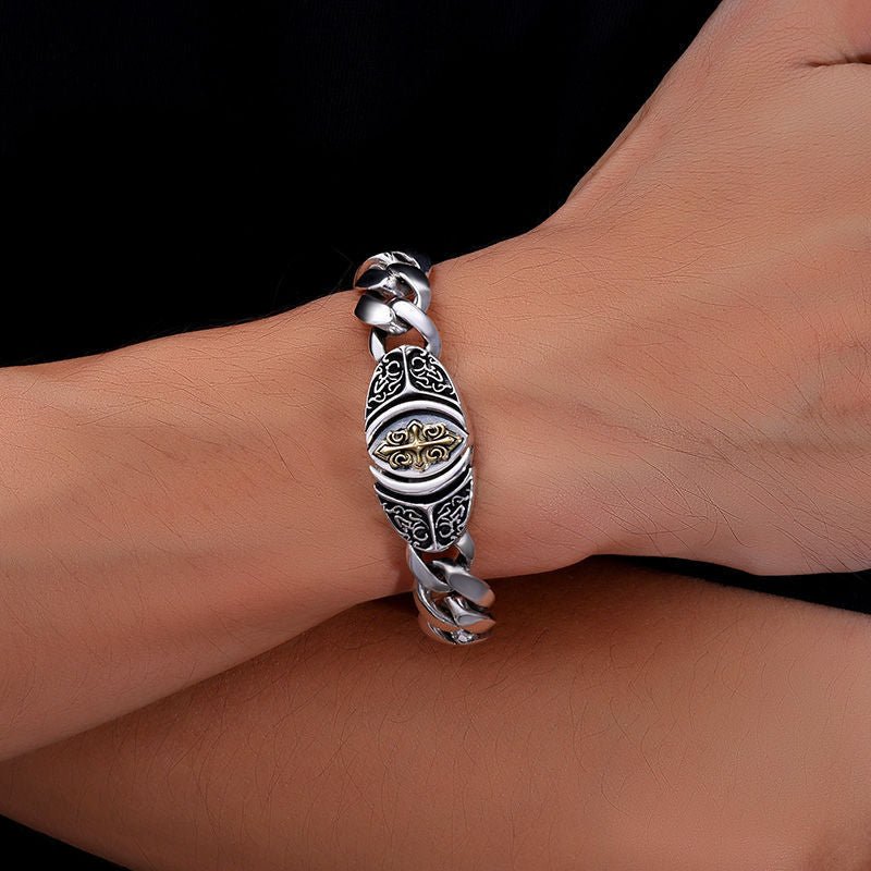 ✨【Wykonana z czystego srebra】🔥Vintage męska bransoletka ze szczęśliwym wzorem, w stylu miejskiego punka, ręcznie robiona dla wyjątkowego wyglądu