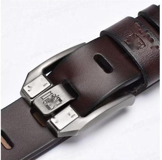 🔥Retro visokokakovosten moški pas z elegantno preprosto zaponko, izdelan iz izbrane enoslojne vrhnje goveje kože, trpežen in vzdržljiv