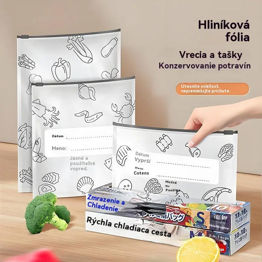 🥩【30 kusov:10 malých + 10 stredných + 10 veľkých】Vrecko z hliníkovej fólie potravinárskej kvality so zipsom na zachovanie čerstvosti, vhodné do domácej chladničky