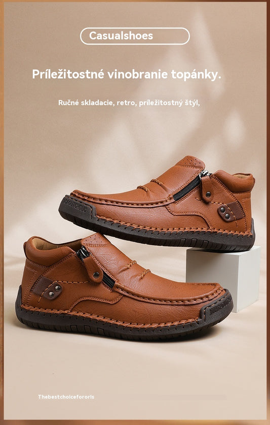 【38-48】Pánské ručně vyráběné kožené nazouvací boty do auta - široká špička, podpora klenby