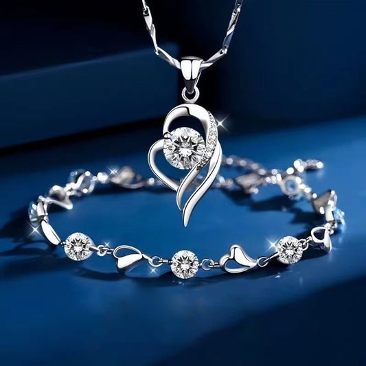 ✨✨【Zapestnica + ogrlica】💎Komplet zapestnice in ogrlice Srce oceana, srebro 925