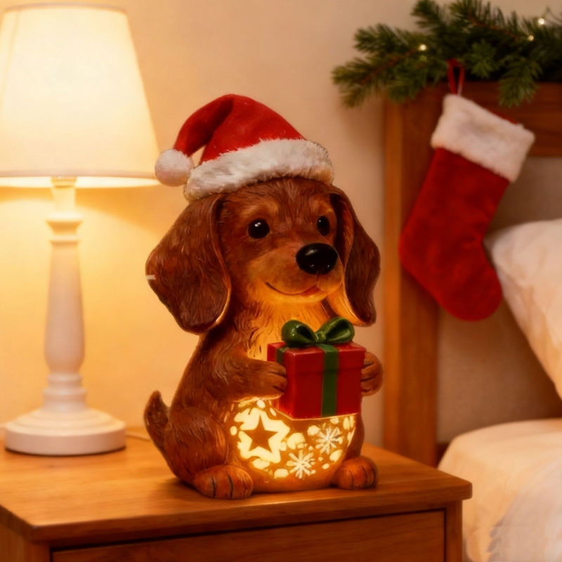 🎄🐶💡Kupte 1 a získejte 1 zdarma🔥Vánoční světelná socha psa, vánoční ozdoba na čepici, svítící dárková krabička, pryskyřičný vánoční dárek