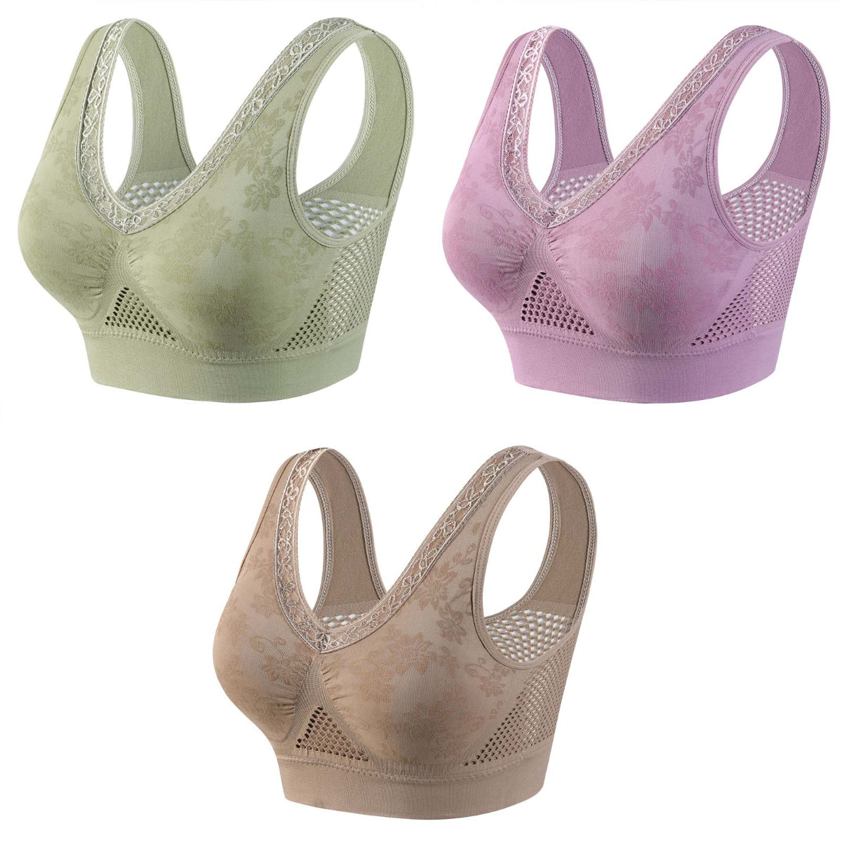 😍❤️【Akcija – Popust do 50%】✨【1 set od 3 komada】Ženski grudnjak od čipke bez žica s visokom potporom