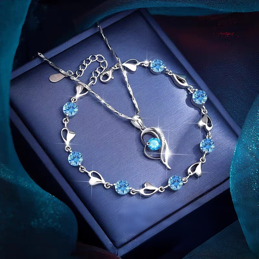 ✨💎Σετ βραχιόλι + κολιέ «Η καρδιά του ωκεανού» από ασήμι 925, απλό και κομψό