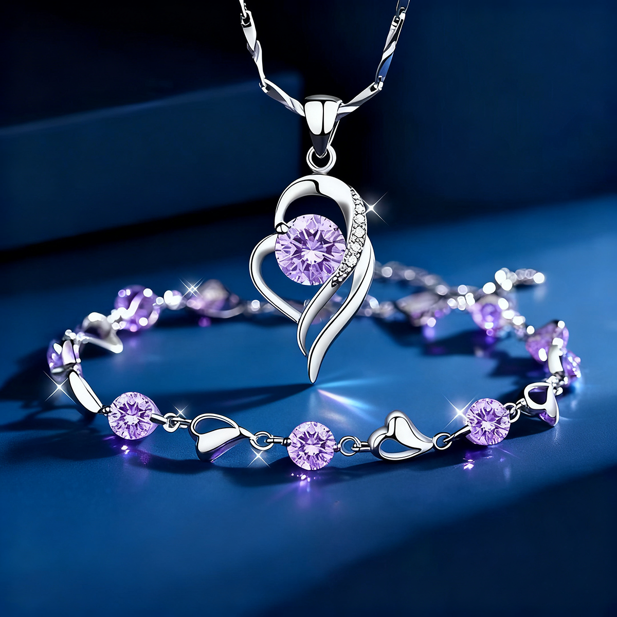 ✨✨【Zapestnica + ogrlica】💎Komplet zapestnice in ogrlice Srce oceana, srebro 925