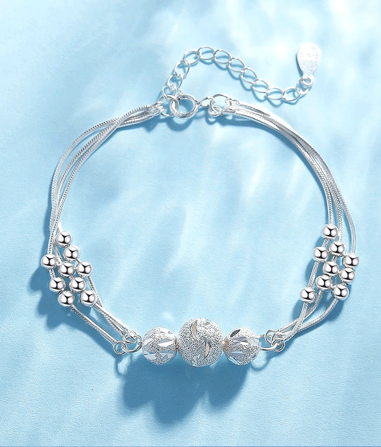 Βραχιόλι από ασήμι 9999 Sterling Silver Lucky Bead με χαραγμένο σχέδιο