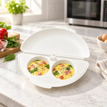 🍳 Dokonalé raňajky za pár minút! Nádoba na prípravu omeliet v mikrovlnnej rúre 🥚 | 2 priehradky · Nepriľnavý materiál vhodný na styk s potravinami · Odnímateľné pánty pre jednoduché čistenie · Rýchla príprava bez potreby oleja