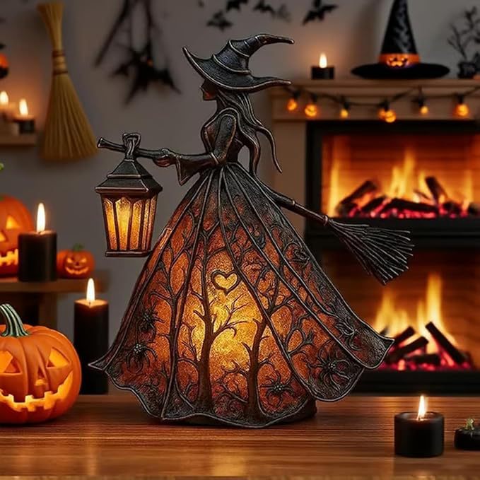 🧙‍‍♀️Halloweeni boszorkánylámpa, ijesztő gótikus lámpás dekoráció, egyedi dekoratív figura asztali lámpához, lábon álló éjszakai fény, alkalmas otthonra, verandára, irodába, partidekorációként, Halloweennek és ajándéknak is használható.