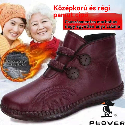💥【Népszerű termék – 40% kedvezmény】Női bőr, pamut, csúszásmentes, kézzel készített cipők őszre és télre