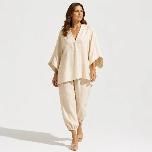 【S-3XL】👗Súprava s voľným výstrihom a širokým lemom, netopierími rukávmi, ležérny dizajn, voľný strih, ideálny pre každodenné nosenie - pohodlná a všestranná ✨🌸