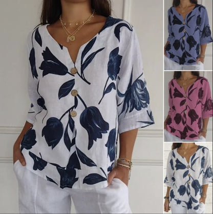 💖【S-3XL】2025 Νέο γυναικείο βαμβακερό τυπωμένο υφασμάτινο πουκάμισο