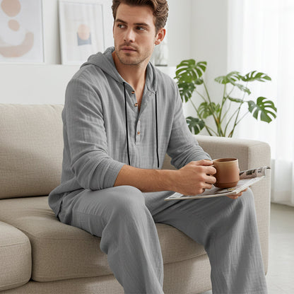 🔥【Ograničena ponuda – šokantnih 50% popusta!】Muški casual komplet — majica s kapuljačom + široke hlače, izrađeni od prozračnog i udobnog lanenog materijala ✅️ Plaćanje pouzećem