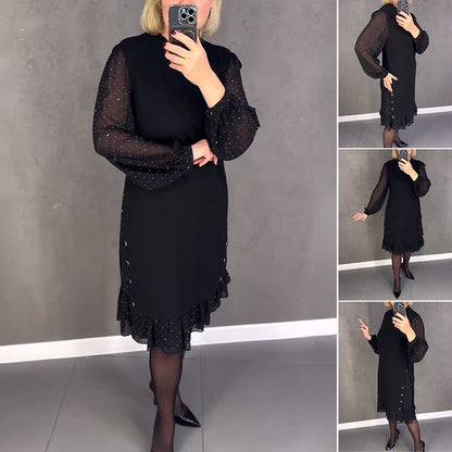 🔥👗【S～5XL】Нова модна ежедневна едноцветна рокля с дълъг ръкав и широки волани