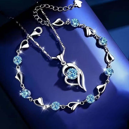 ✨💎【Akcija – Popust do 50%】Set narukvica + ogrlica“Srce oceana”od srebra 925, jednostavan i elegantan