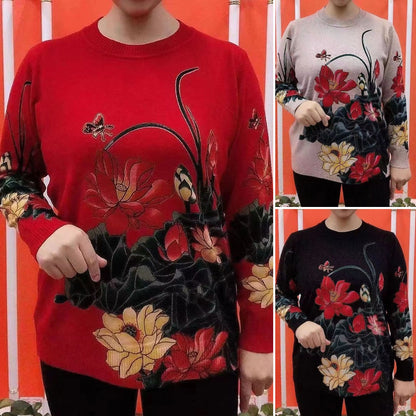 🌺Časově omezená nabídka🌺【M-4XL】Dámský podzimně-zimní dlouhý pletený svetr, módní potisk, elegantní a univerzální