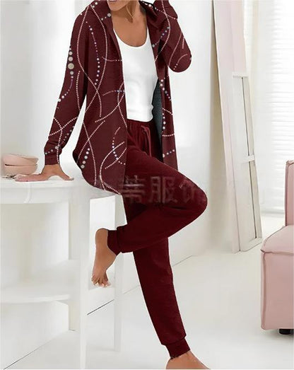 🏆️ Бестселър дамски дрехи 🔥 Нов двукомпонентен сет с принт (блуза с дълъг ръкав + дълъг панталон)