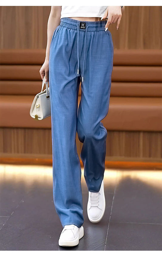 ❤️【S-3XL】Тънки широки дънки Ice Silk с висока талия