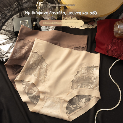 【25€】Ένα σετ 5 τεμαχίων: μαύρο + μπορντό + μπεζ + καφέ + κόκκινο τουβλάκι---Γυναικεία εσώρουχα υψηλής ελαστικότητας από δαντέλα χωρίς ραφές για έλεγχο κοιλιάς, σλιπ για διαμόρφωση και ανόρθωση γλουτών