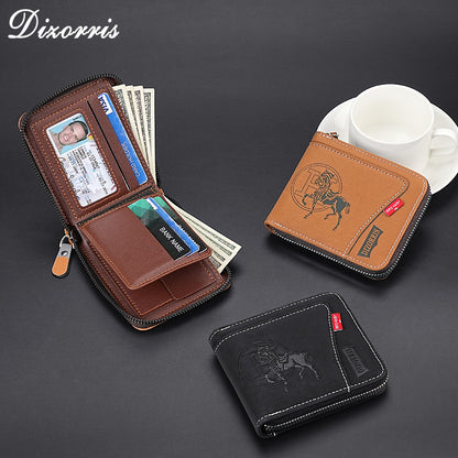 Nueva y elegante cartera corta con cremallera de estilo retro para hombre.