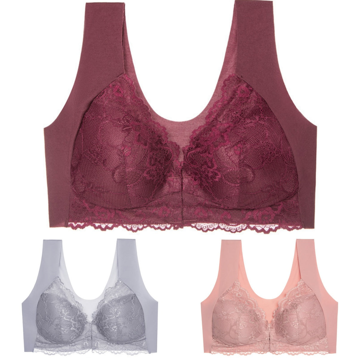 ✨【50%OFF】【3 kusov】Veľká sexy podprsenka s predným zapínaním bez oceľového krúžku, krásna spodná bielizeň na chrbte