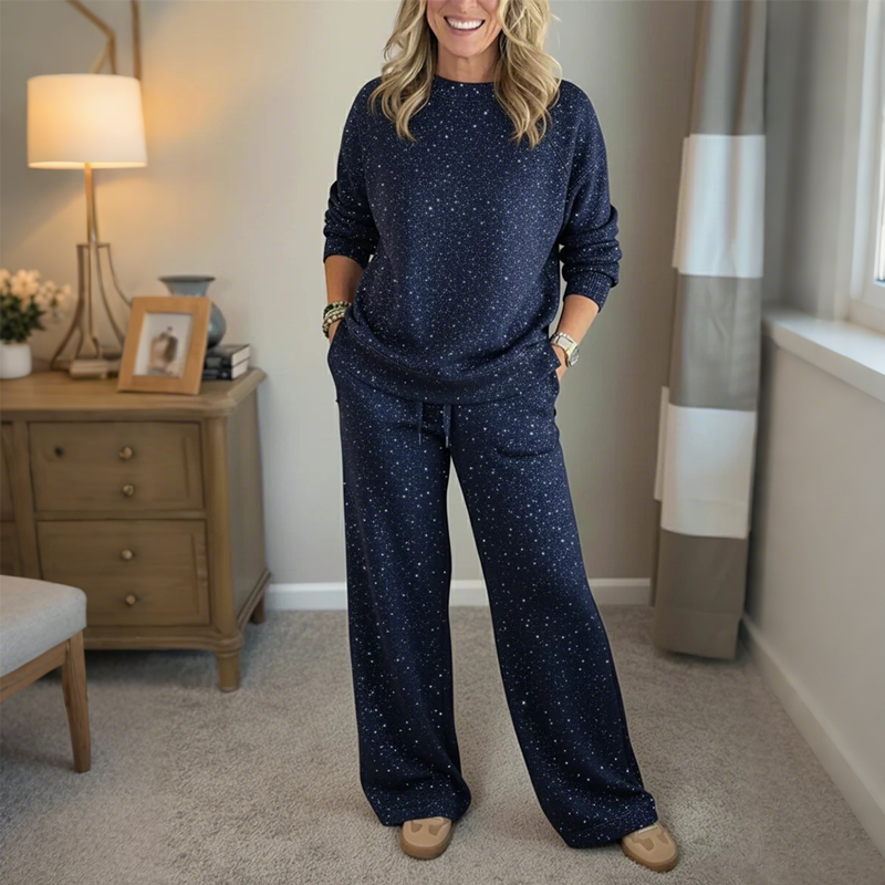 📢📢50% kedvezmény!🔥 Női két részből álló szett, amely egy öves pulóvert és egy nadrágot tartalmaz