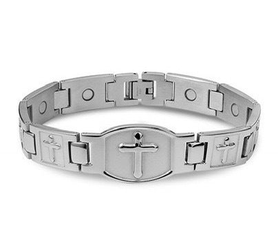 Časově omezená nabídka 🎁💙 Pánský měděný náramek s křížem, magnetický léčivý náramek, se 46 vestavěnými magnety - 99,99% čistá měď