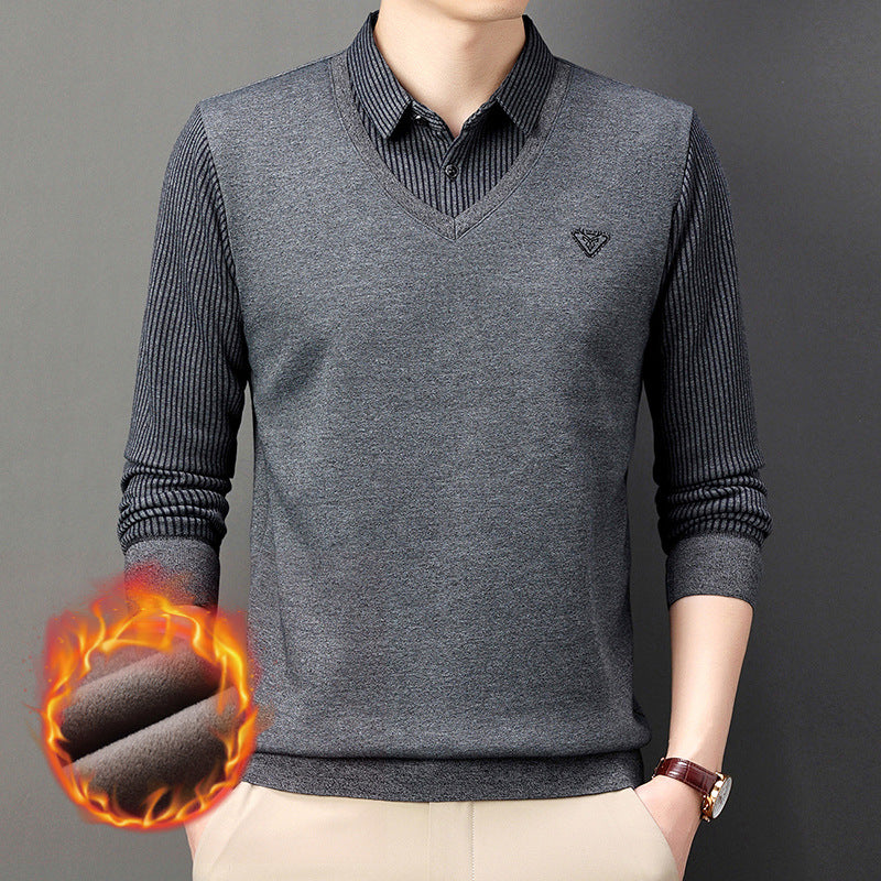 【30%OFF】🔥Есенно-зимна мъжка поло тениска с яка и дълъг ръкав Мъжка поло тениска от две части за средна възраст и възрастни