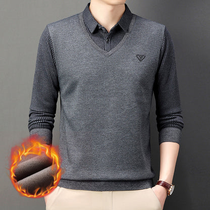 【30%OFF】🔥Есенно-зимна мъжка поло тениска с яка и дълъг ръкав Мъжка поло тениска от две части за средна възраст и възрастни