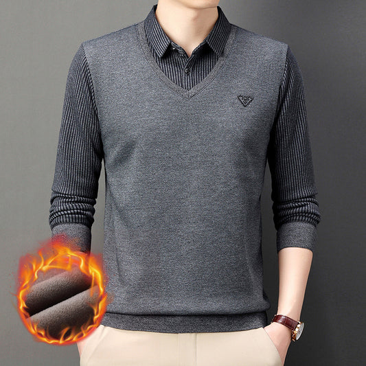 【30%OFF】🔥Есенно-зимна мъжка поло тениска с яка и дълъг ръкав Мъжка поло тениска от две части за средна възраст и възрастни