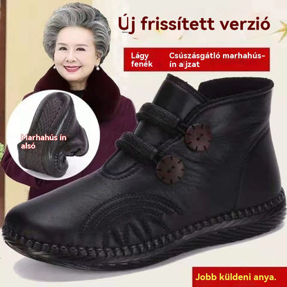 💥【Népszerű termék – 40% kedvezmény】Női bőr, pamut, csúszásmentes, kézzel készített cipők őszre és télre
