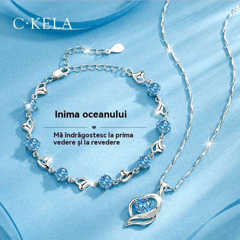 ✨✨【Zapestnica + ogrlica】💎Komplet zapestnice in ogrlice Srce oceana, srebro 925