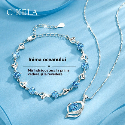 ✨✨【Zapestnica + ogrlica】💎Komplet zapestnice in ogrlice Srce oceana, srebro 925