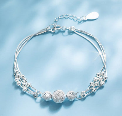 Βραχιόλι από ασήμι 9999 Sterling Silver Lucky Bead με χαραγμένο σχέδιο