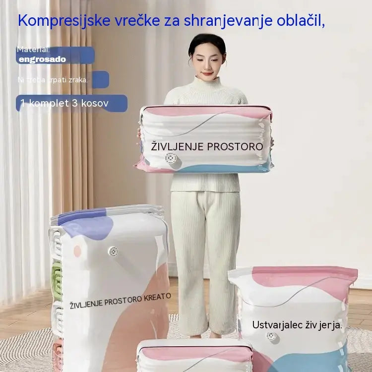 👕📦【5 kosov 24 evrov】Kompresijske vrečke za shranjevanje oblačil, brez potrebe po vakuumu, ojačana zasnova.