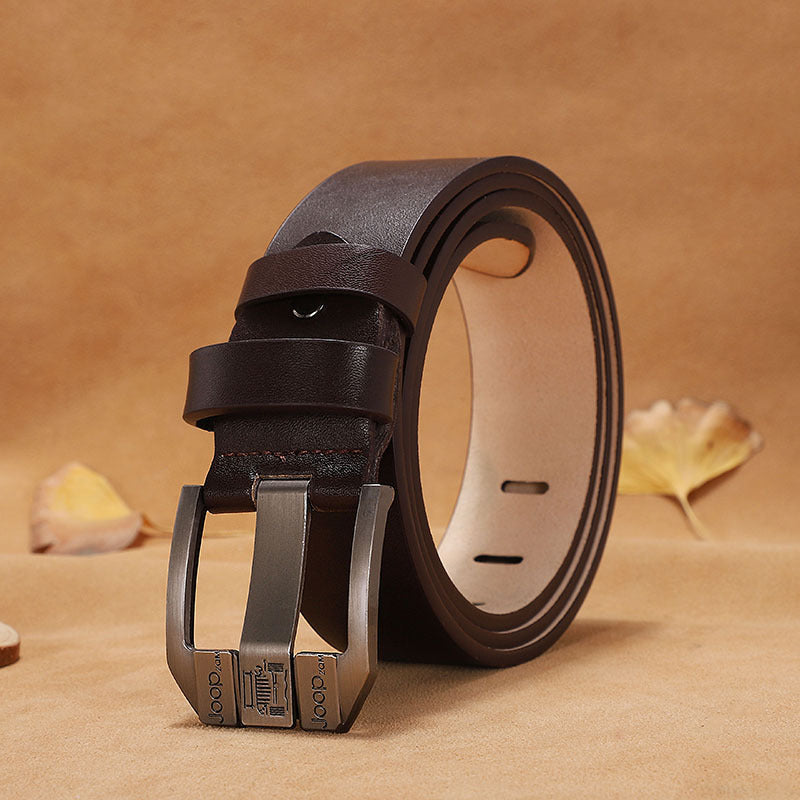 Vrhunski retro moški pas, jeans pas z zaponko iz pravega usnja, preprosta in modna zaponka, izbrano enoslojno goveje usnje, čvrsto in vzdržljivo