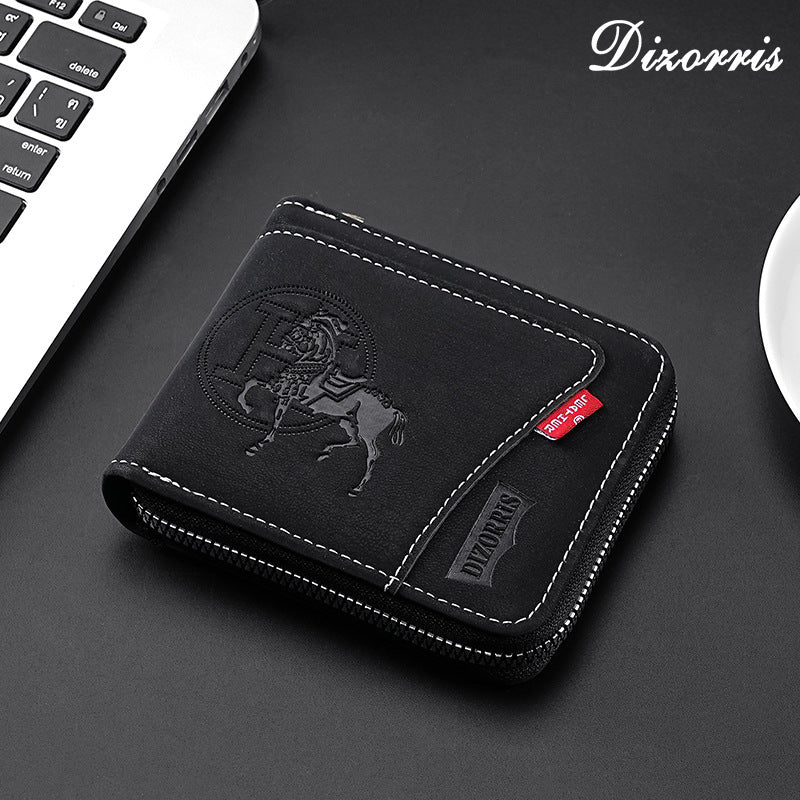 Nueva y elegante cartera corta con cremallera de estilo retro para hombre.