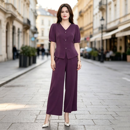 ✨Ograničena ponuda✨【Majica + Široke hlače】Elegantni svakodnevni komplet izrađen od hladne svilenkaste tkanine – osvježavajuć, moderan i izuzetno udoban