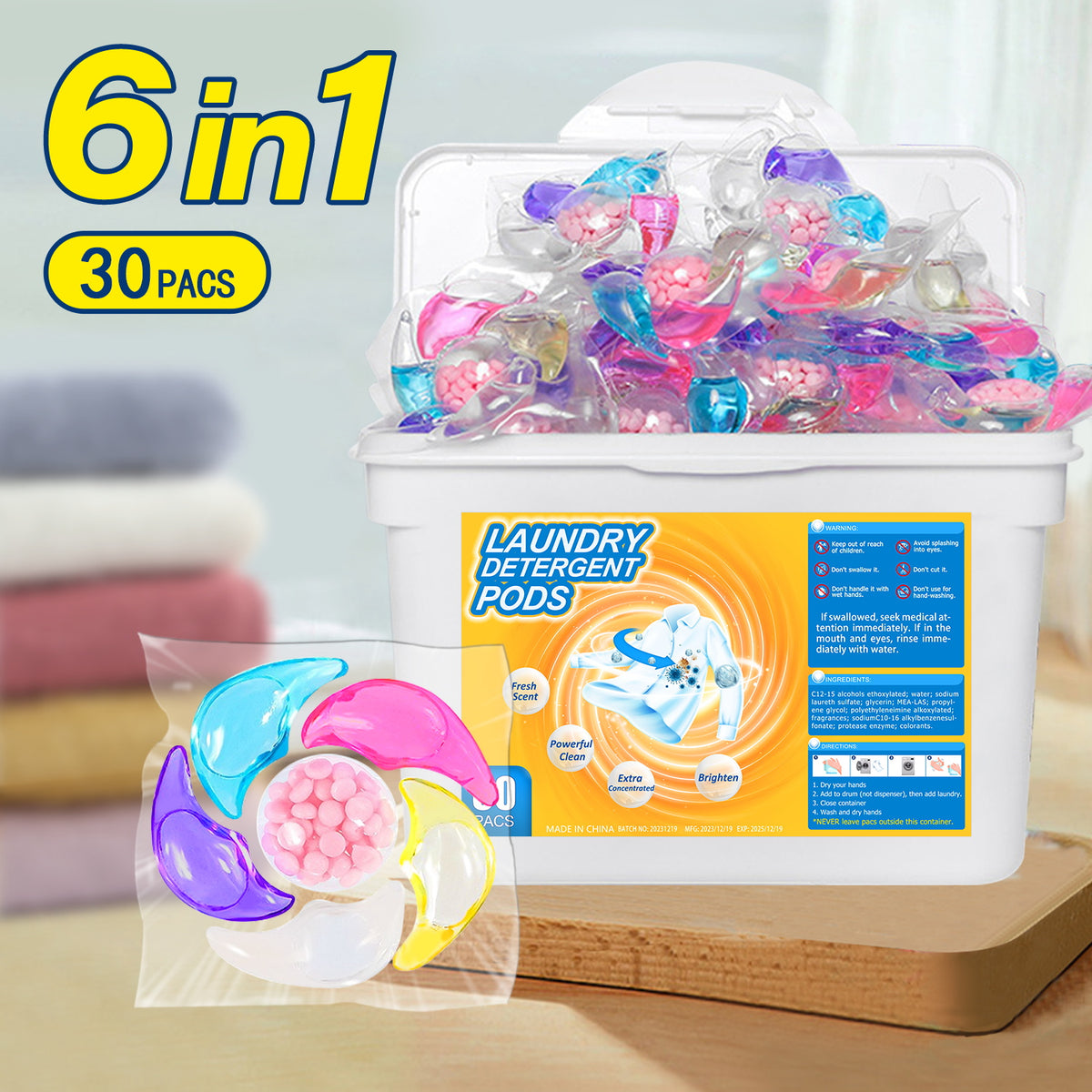 ✨👚【60 kusov】✨Extra veľké vedierko 6v1 vonné perličky na bielizeň odstraňujú škvrny a zanechávajú vôňu, hladko eliminujú roztoče a baktérie