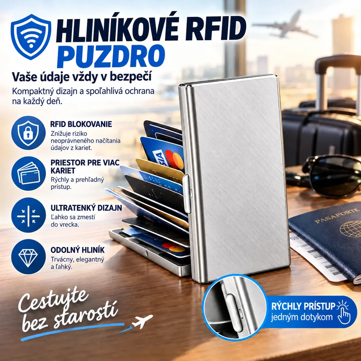 🛡️✨ Držiak na karty s RFID ochranou proti krádeži z hliníkovej zliatiny – elegantný, kompaktný a ľahký