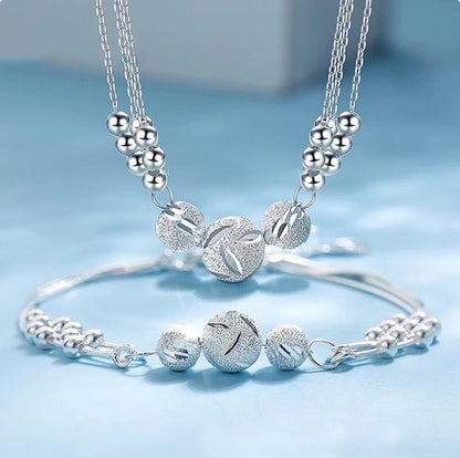 ✨Σετ κοσμημάτων με κολιέ από χάντρες πολλαπλών στρωμάτων με ασημένια χαραγμένη μεταφορά