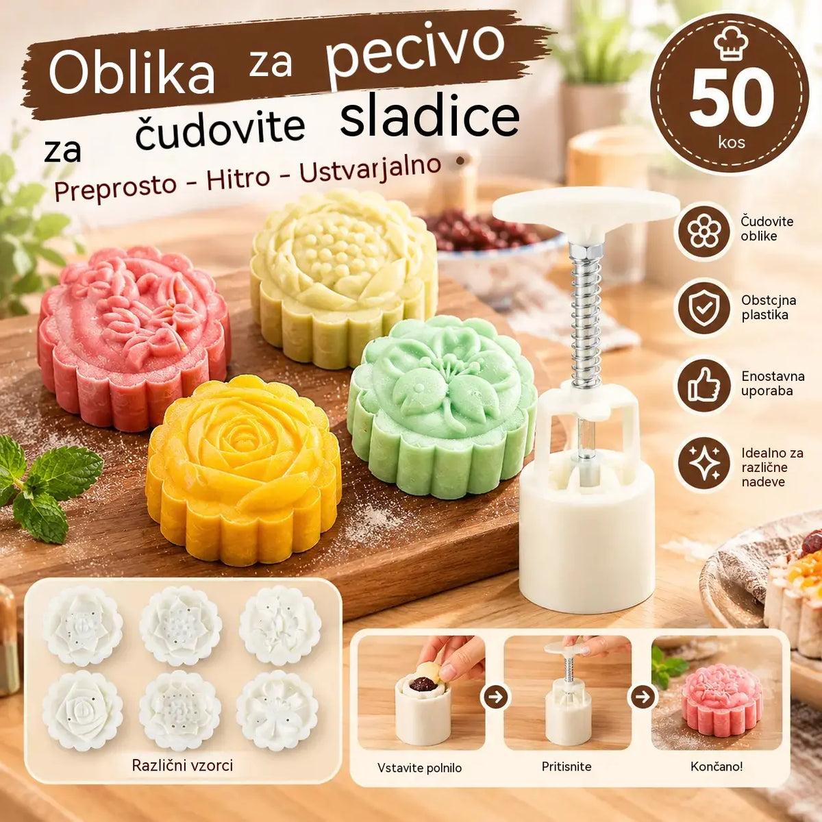 【1 modelček s 4 cvetlicami】✨😍Komplet modelčkov za ročno stiskanje testa, kreativni modeli za peko