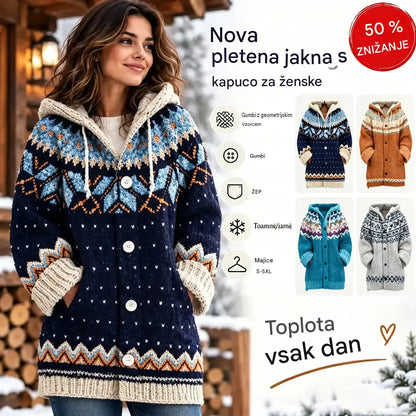 🤗🔥【S~5XL】✨Jesen/zima Nova elegantna barvita retro jakna s kapuco