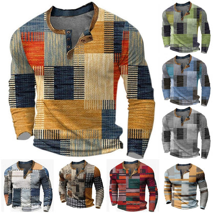 👔【-50% kedvezmény 🔥🔥】Új kollekciós férfi mintás ing, hosszú ujjú, laza Henley stílus, több színben elérhető