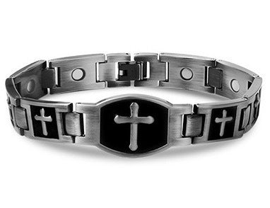 Časově omezená nabídka 🎁💙 Pánský měděný náramek s křížem, magnetický léčivý náramek, se 46 vestavěnými magnety - 99,99% čistá měď