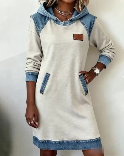 🔥【50% popust】🌷🌞 Nova zimska modna obleka s kapuco iz patchwork džinsa