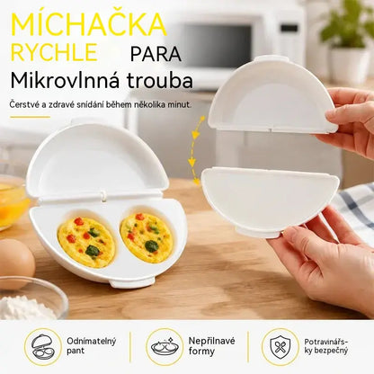 🍳 Dokonalé raňajky za pár minút! Nádoba na prípravu omeliet v mikrovlnnej rúre 🥚 | 2 priehradky · Nepriľnavý materiál vhodný na styk s potravinami · Odnímateľné pánty pre jednoduché čistenie · Rýchla príprava bez potreby oleja