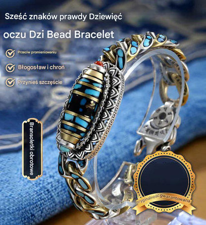 Bransoletka ze srebra próby 925, retro, sześciocyfrowa, turkusowa, z mantrą, z koralików transferowych