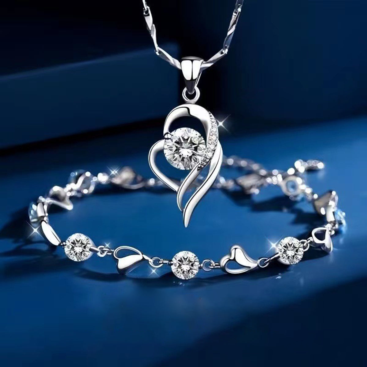 ✨✨【Zapestnica + ogrlica】💎Komplet zapestnice in ogrlice Srce oceana, srebro 925