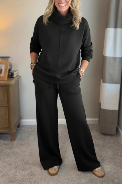 🔥【Új érkezés! Korlátozott ideig 40% kedvezmény】Új téli, kiváló minőségű női lezser szett, minimalista magas gallérú pulóver + egyenes szabású lezser nadrág