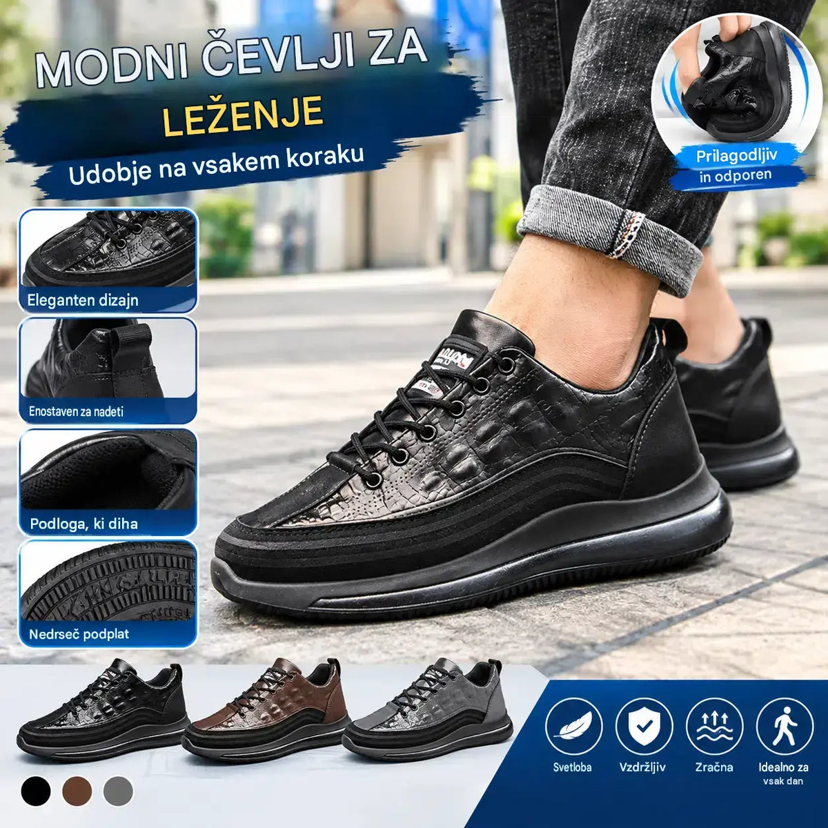 【38–44】Luksuzne italijanske superge z reliefnim krokodilskim vzorcem